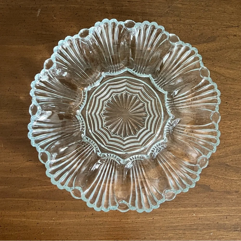 Vintage Anchor Hocking Clear pressed Glass 10” deviled egg platter